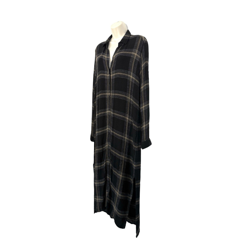 Cloth & Stone Plaid Maxi Shirt Dress Large Hi Low Stretch Boho Academia Stretch - Picture 14 of 15